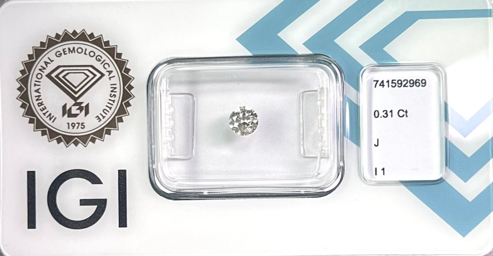 Fără preț de rezervă - 1 pcs Diamant (Natural) - 0.31 ct - Rotund - J - I1 - IGI (Institutul gemologic internațional) #2.1