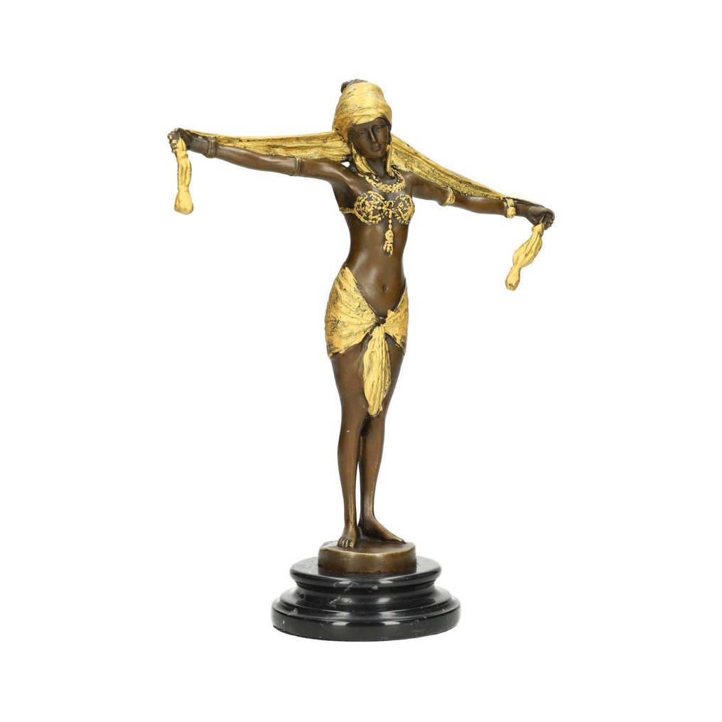 Scultura, A grecefull scarf dancer - 30 cm - Bronzo, Marmo #1.0