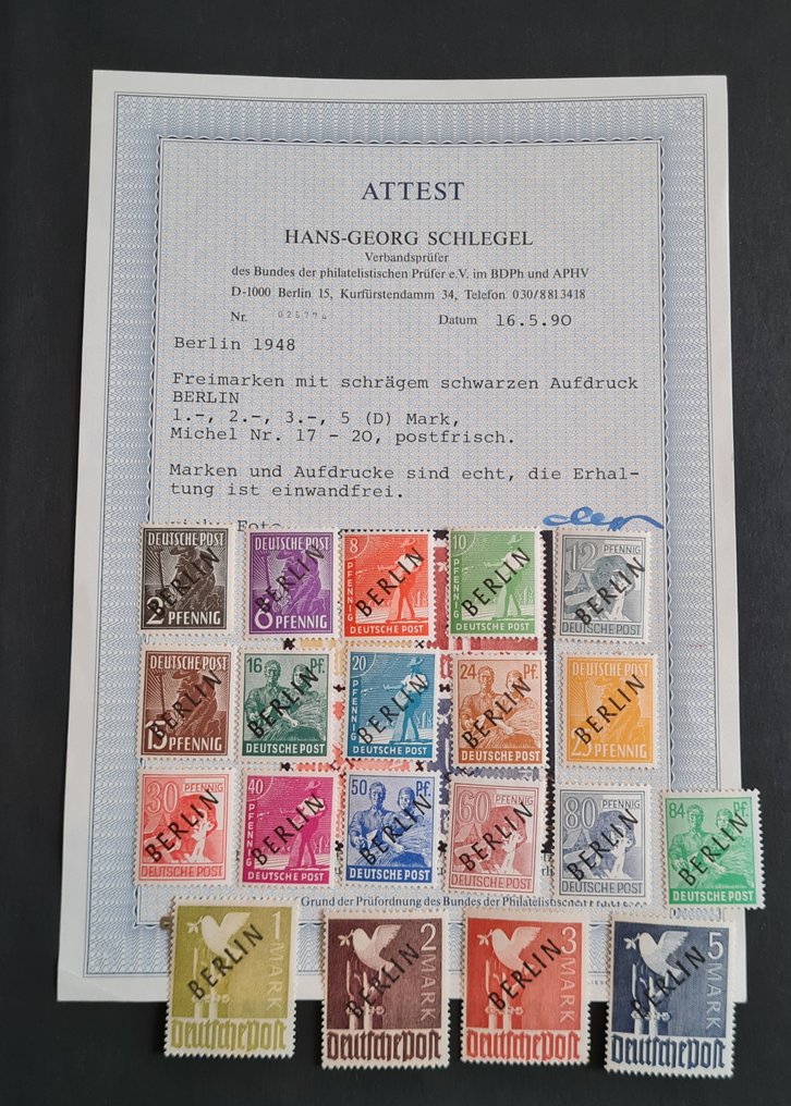 Berlin 1948 - Complete black print certificate Schlegel for 17-20. - 1-20 #1.0