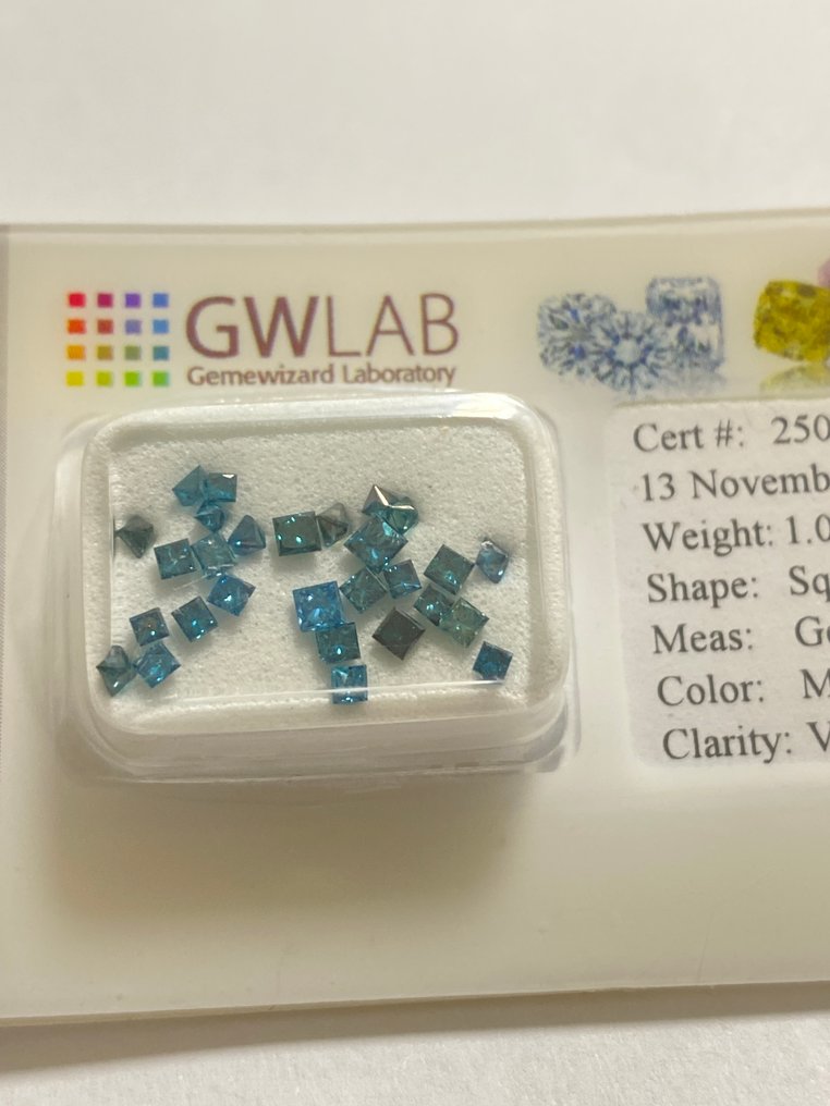 没有保留价 - 28 pcs 钻石 (经彩色处理) - 1.01 ct - 方形 - VS1 轻微内含一级, I1 内含一级 - Gemewizard宝石实验室(GWLab) #1.0