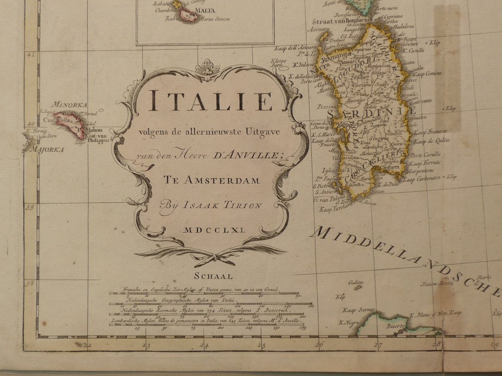 義大利 - 西西里 / 撒丁岛; Jean Baptiste Bourgignon d'Anville / Isaac Trion - Italie volgens de allernieuwste Uitgave van den Heere D'Anville - 1721-1750 #4.3