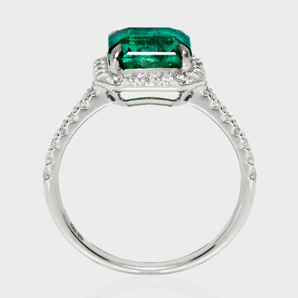 Ingen reservasjonspris - Ring - 14 karat Hvitt gull, IGI 2,11 ct Zambia Minor-Oiled Intense Green - 2.49ct. tw. Smaragd - Diamant #4.3