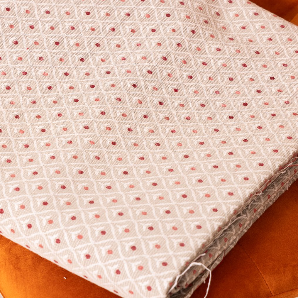 Tecido Gobelin de alta qualidade – areia com poás vermelhos e rosa antigo. - Tecido para estofos - 270 cm - 280 cm #2.1