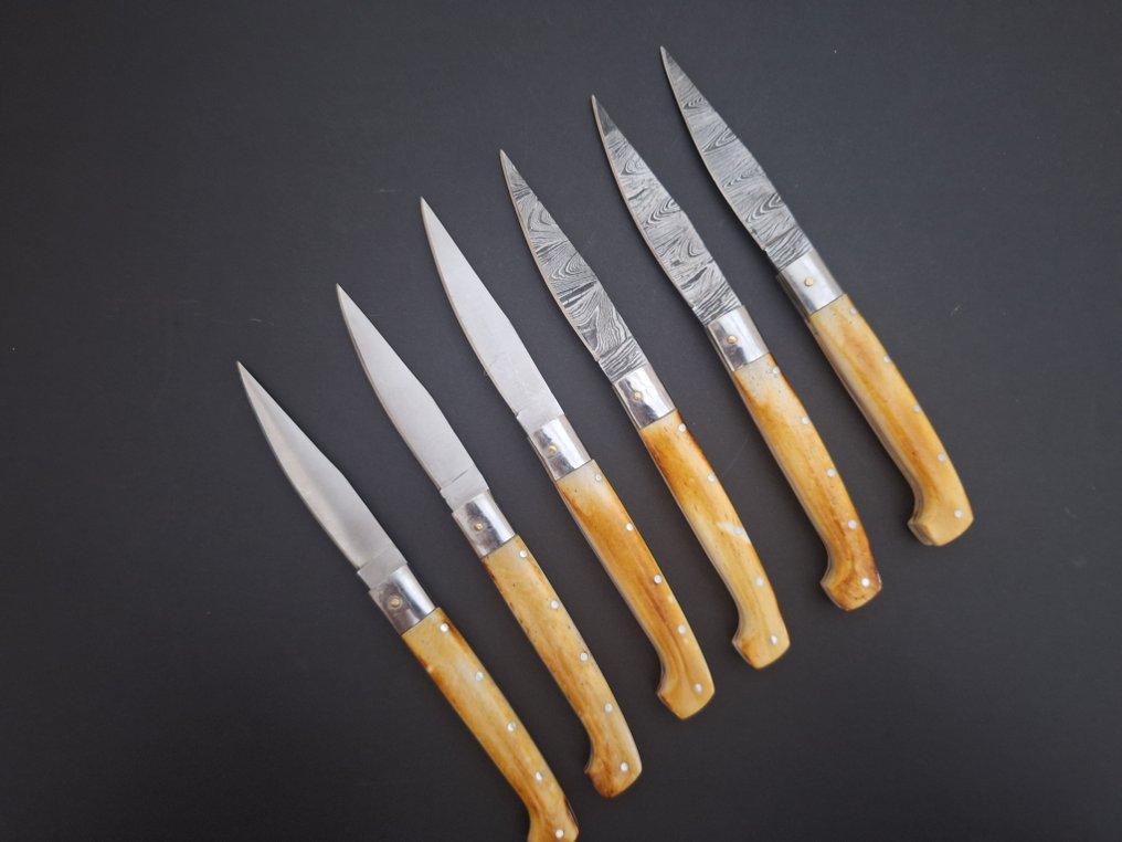 K.Roman K.Romain - Kitchen knife - Kitchen knife set -  La Coutellerie De Romain Laguiole Bougna Kitchen Knives Prestigious Presented in Box - Steel, Bone, Wood - France #2.1