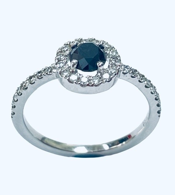 Δαχτυλίδι - 18 καράτια Λευκός χρυσός - 0.87ct. tw. Μαύρο Διαμάντι (Επεξεργασμένου χρώματος) - Διαμάντι #1.0