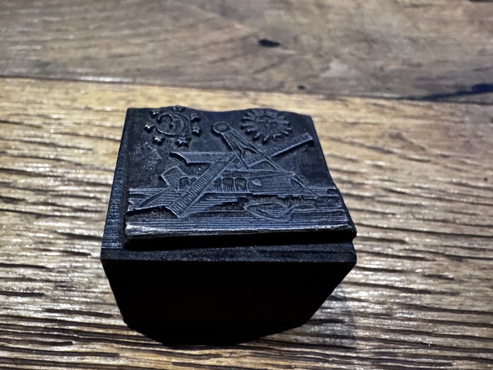 木版印刷(版本) (3) - 19世纪80年代末的木制带金属头共济会印刷块 - 英国 #2.1