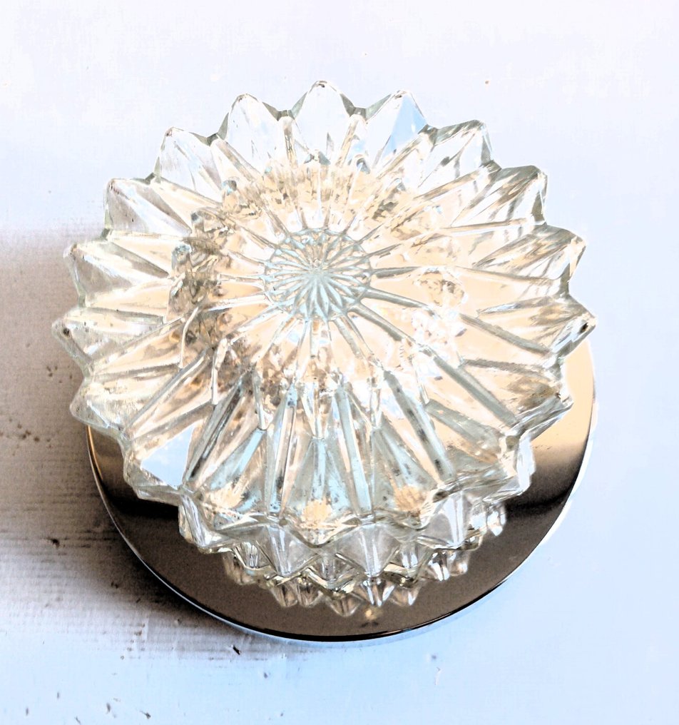 吸顶灯 - 水晶和镀铬钢 - 雕刻玻璃天花板灯 #1.0