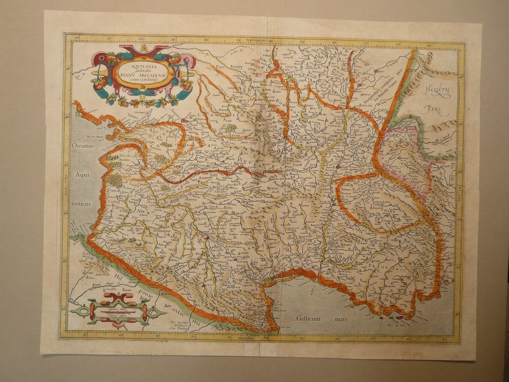 France - Bordeaux / Provence / Lyon; Henricus Hondius - Aquitania australis regnum Arelatense cum Confinijs - 1621-1650 #1.0