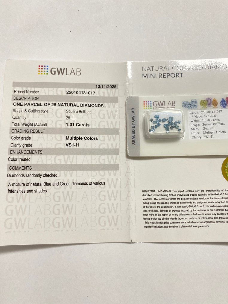 没有保留价 - 28 pcs 钻石 (经彩色处理) - 1.01 ct - 方形 - VS1 轻微内含一级, I1 内含一级 - Gemewizard宝石实验室(GWLab) #4.3