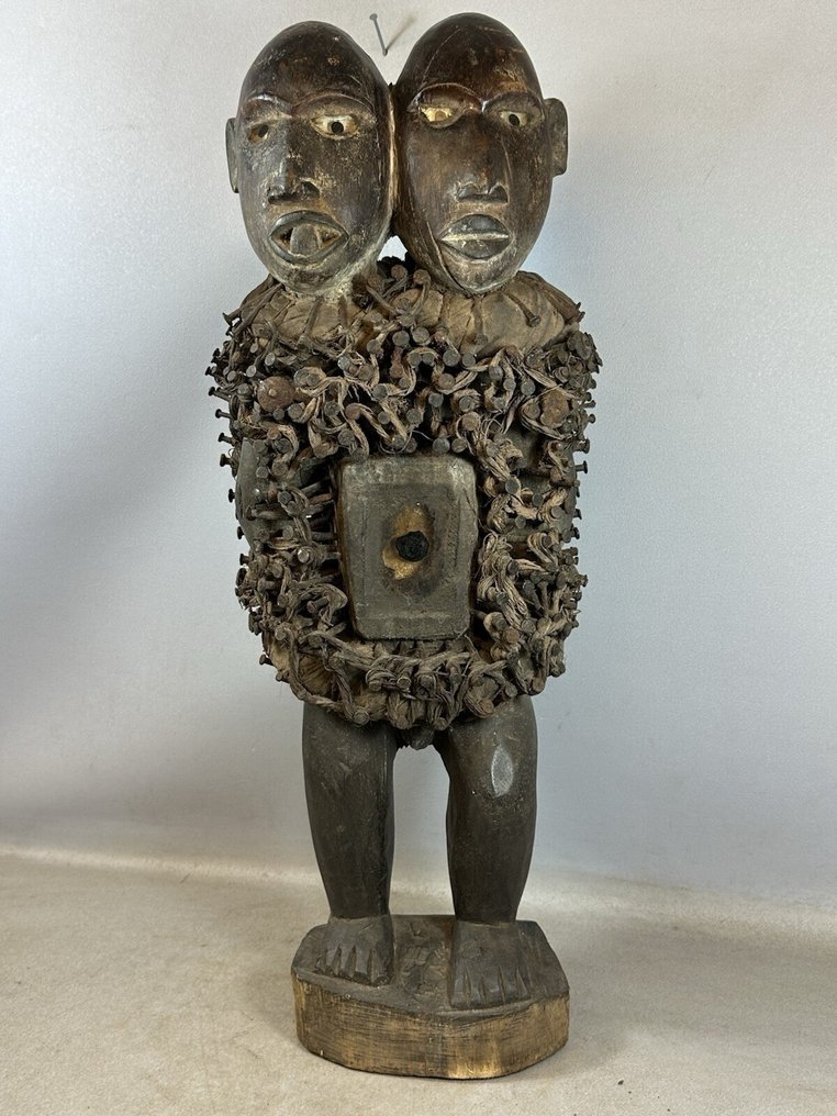 Large - 63 cm - African Fetish Bakongo Nkisi Nkondi twin statue - Congo. #1.0