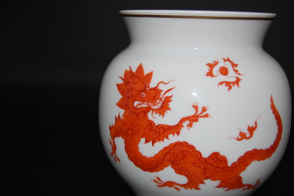Meissen - 花瓶  - 瓷 - 红色的龙 #2.1