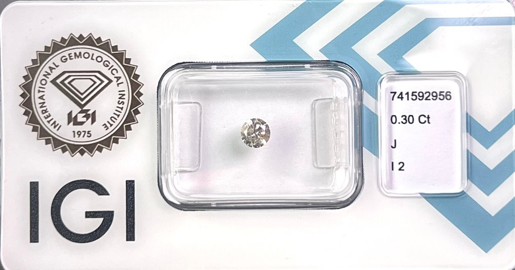 No reserve price - 1 pcs Diamond  (Natural)  - 0.30 ct - Round - J - I2 - International Gemological Institute (IGI) #2.1