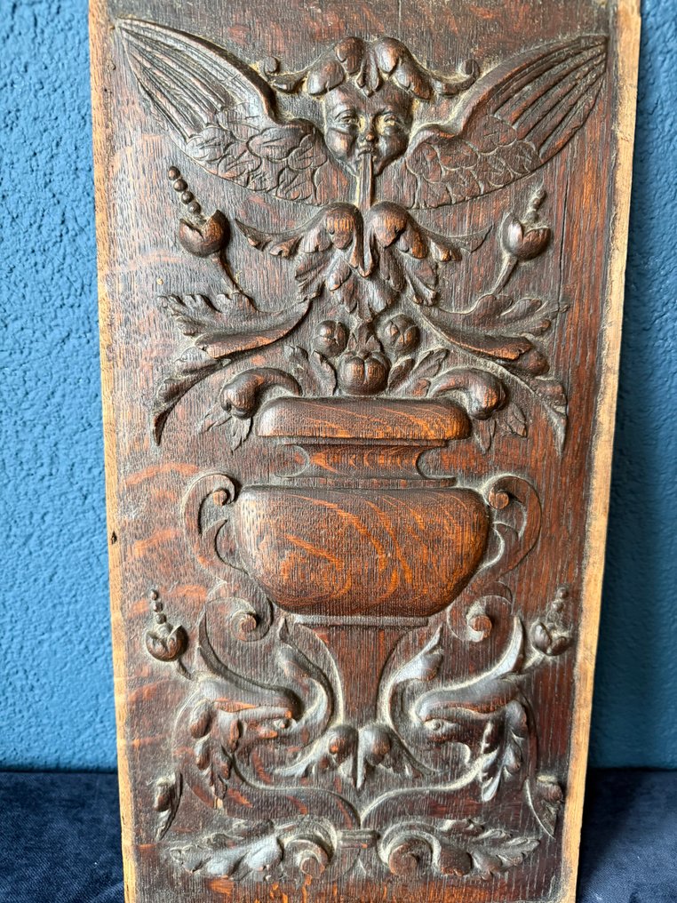 装饰饰品 - 法国 - 木雕板 - 天使头带翅膀 - 22 x 42 厘米 #3.2