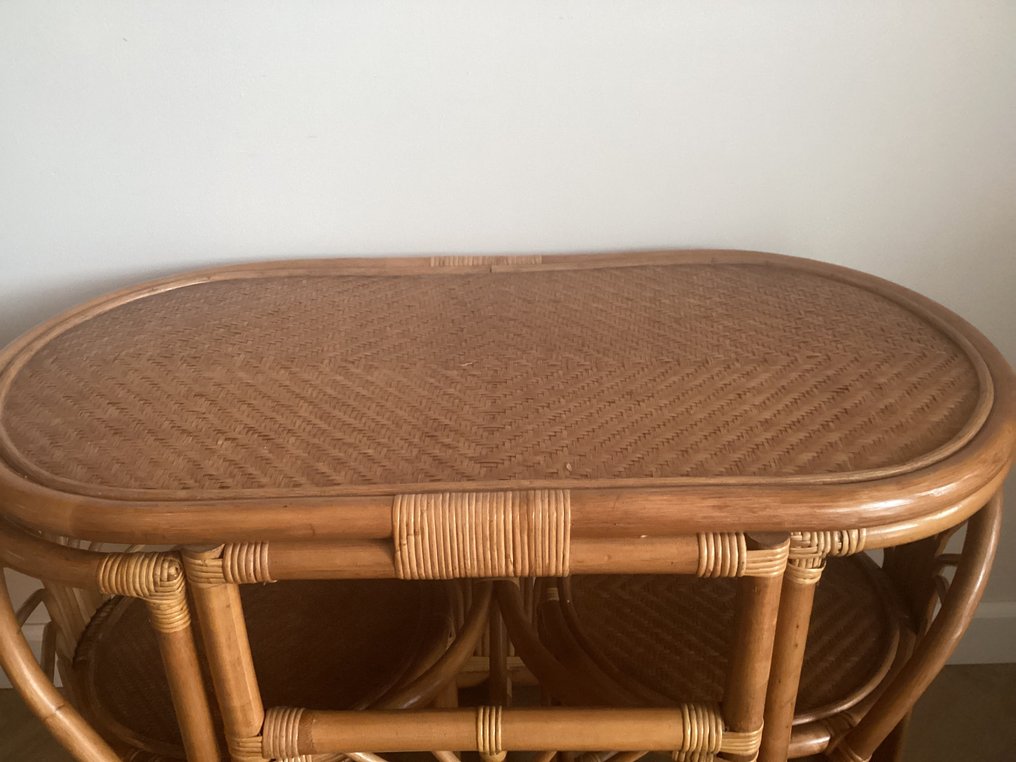 Table - Bamboo, Rattan - Bamboo bistro set - oval table and two chairs. #2.1