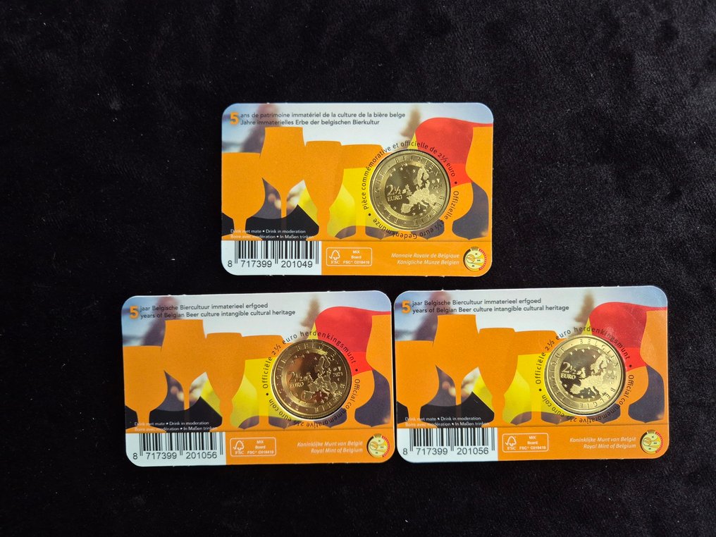 België. 2 1/2 Euro 2021 "5 jaar Belgische Biercultuur immaterieel erfgoed" - (3 stuks) (Zonder Minimumprijs) #1.0