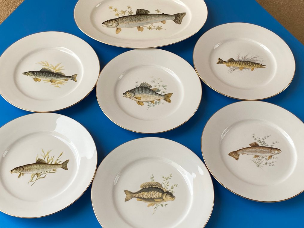 Richard Ginori - 6人用餐具套装 (7) - 鱼类服务 - 瓷 - 稀有，淡水鱼 #1.0