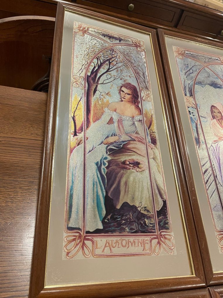 "The Four Seasons" complete series, Art Nouveau inspired: Franklin (Alphonse Mucha style). - 镜子 (4) - 玻璃, 木 #2.1
