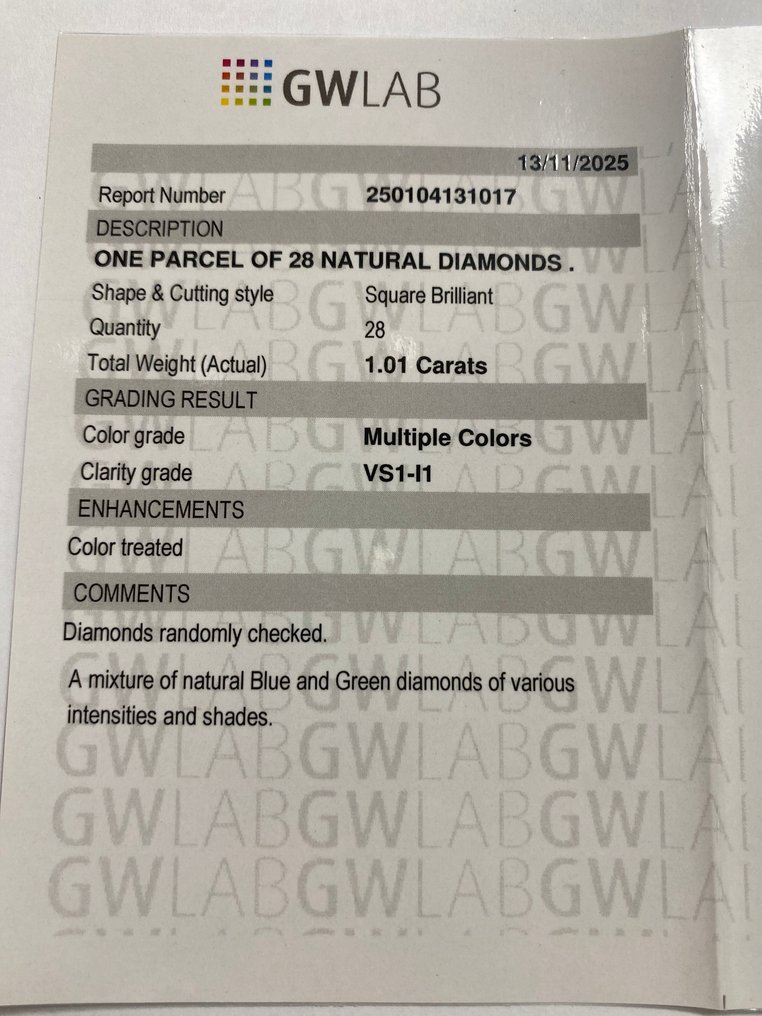 没有保留价 - 28 pcs 钻石 (经彩色处理) - 1.01 ct - 方形 - VS1 轻微内含一级, I1 内含一级 - Gemewizard宝石实验室(GWLab) #3.2