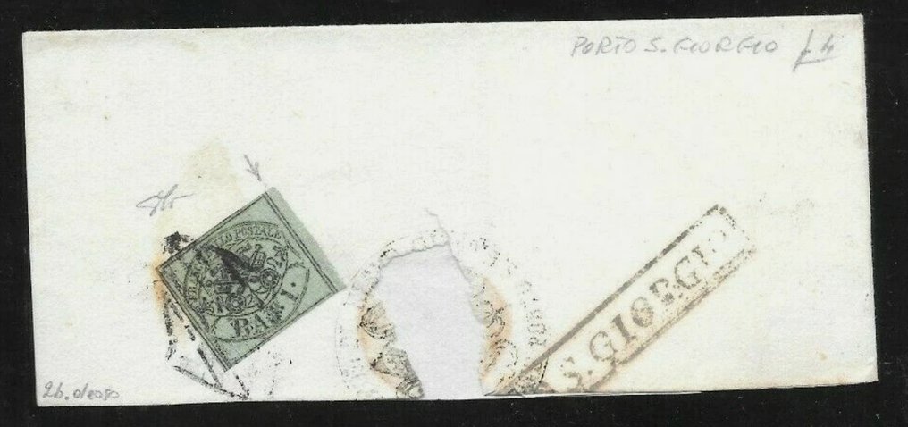 Αρχαία ιταλικά κράτη - Παπικό κράτος 1852/1852 - Πολιτεία του Ποντίφικα, λαχείο γραμμάτων και φακέλων. - Sassone n.2-3-4-5 #4.3