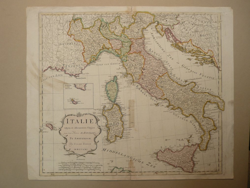 義大利 - 西西里 / 撒丁岛; Jean Baptiste Bourgignon d'Anville / Isaac Trion - Italie volgens de allernieuwste Uitgave van den Heere D'Anville - 1721-1750 #1.0