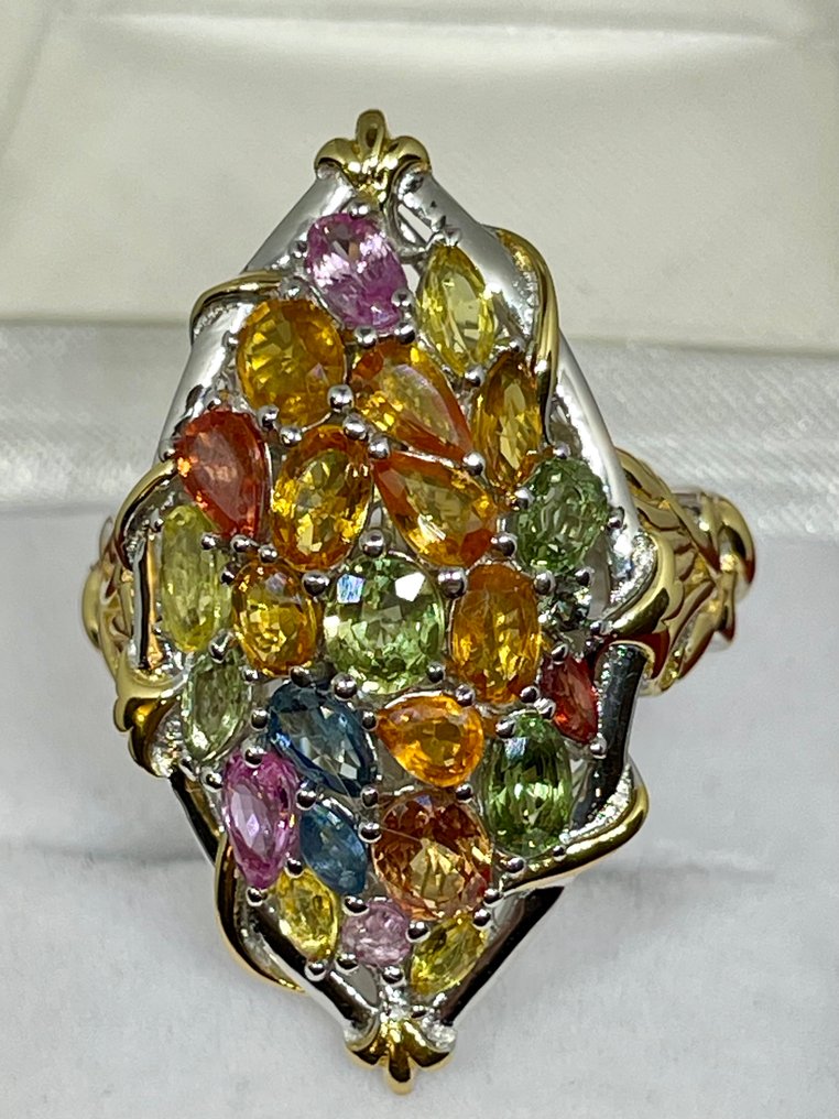 Nincs minimálár - Statement gyűrű Ezüst - 6.39ct. tw. Zafír #1.0