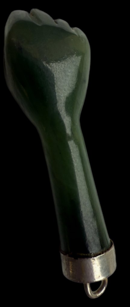 Argento, Manofiga in argento vermeil e giada nefrite contromalocchio. - Ciondolo - Edoardiano scaramanzia #2.1