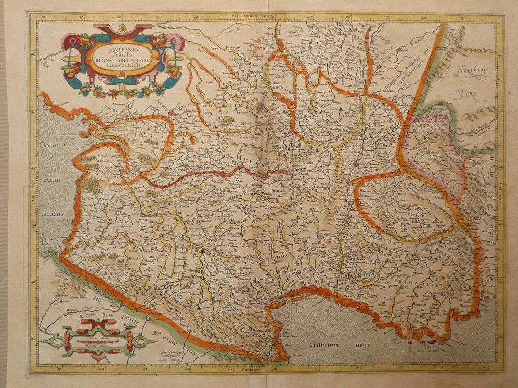 France - Bordeaux / Provence / Lyon; Henricus Hondius - Aquitania australis regnum Arelatense cum Confinijs - 1621-1650 #1.0