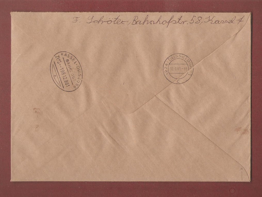 德国，联邦共和国 1960 - 特快信，编号Michel Nr. 183 x Y，来自邮票册6，带H Blatt 10，类型f I，由BPP签名。 #1.0