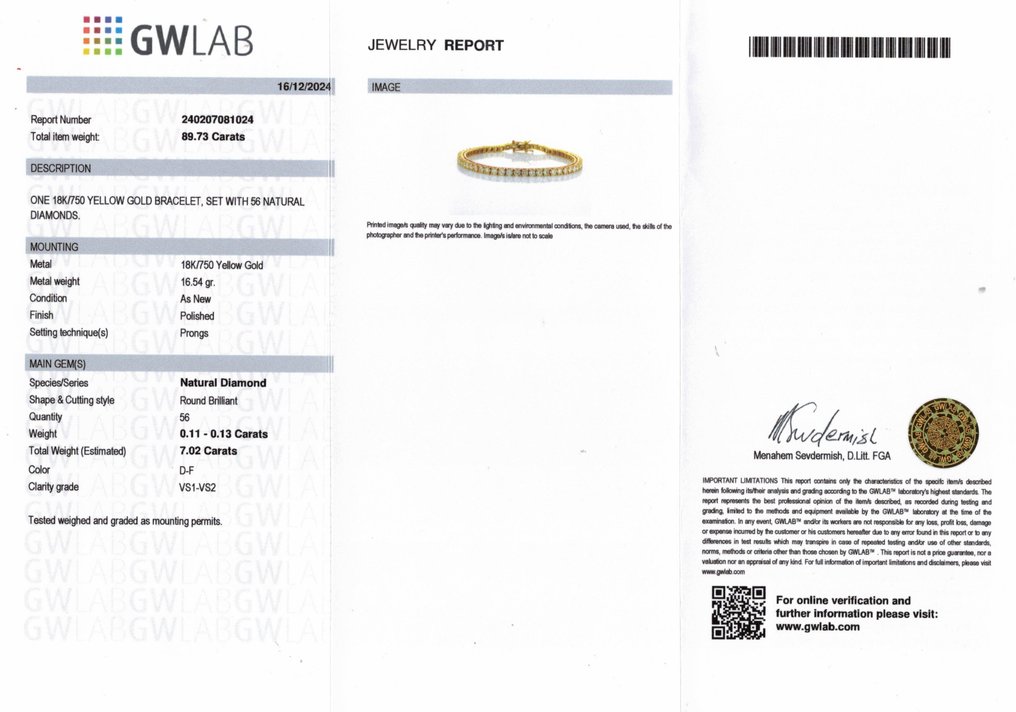 Βραχιόλι τένις - 18 καράτια Κίτρινο χρυσό - 7.02ct. tw. Διαμάντι (Φυσικό) - Β00002 #1.0