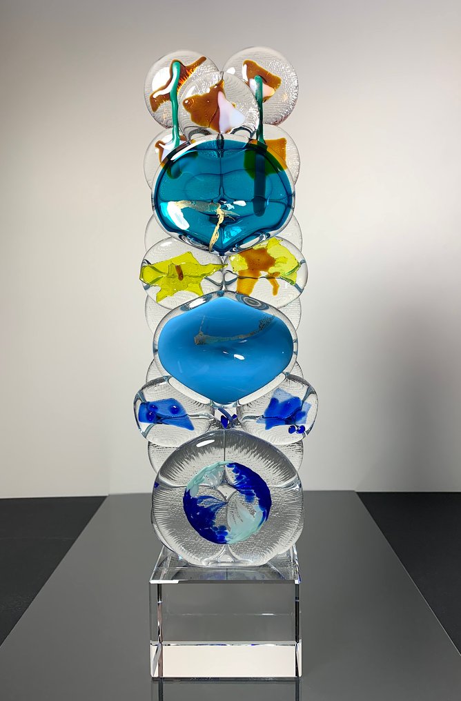 Maxence Parot - 花瓶 - 雕塑,独特颜色与黄金,38厘米 - 玻璃, 水晶 #1.0