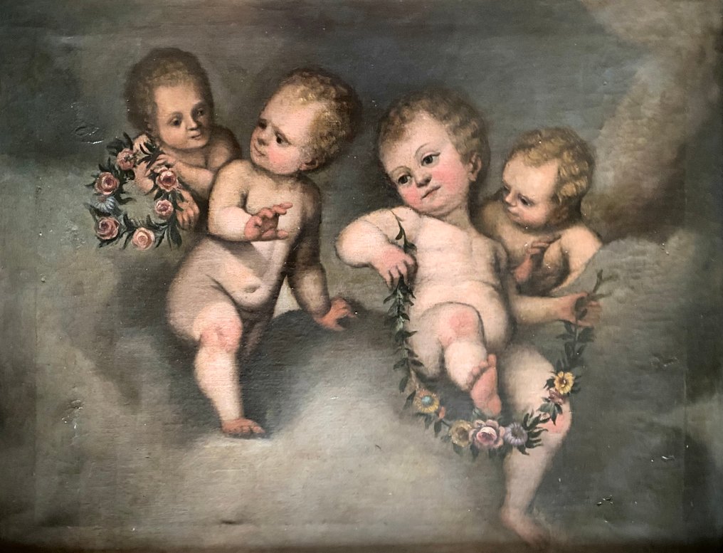 Massimo Stanzione (1585-1656), Seguace di - Putti con ghirlande di fiori #1.0