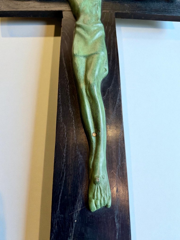 Χάλκινος σταυρός σε εβονισμένο ξύλο - 48 εκ. - Μπρούντζος, Ξύλο - 1950-1960 #3.2