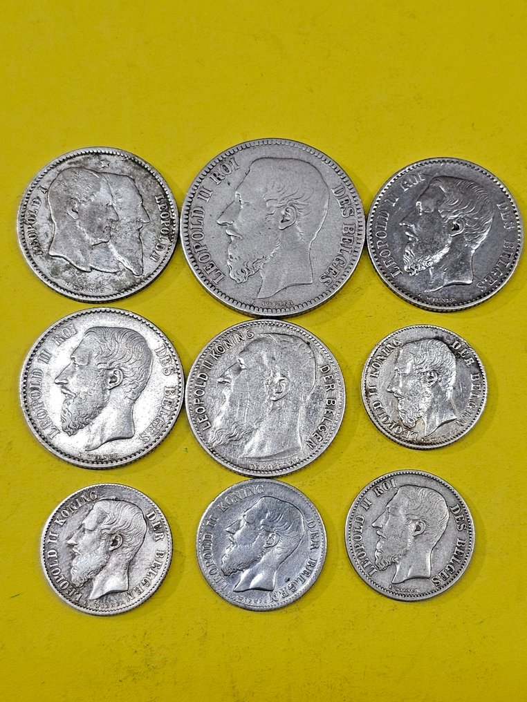 比利時. 9 stuks zilver 1867 - 1904  (沒有保留價) #1.0