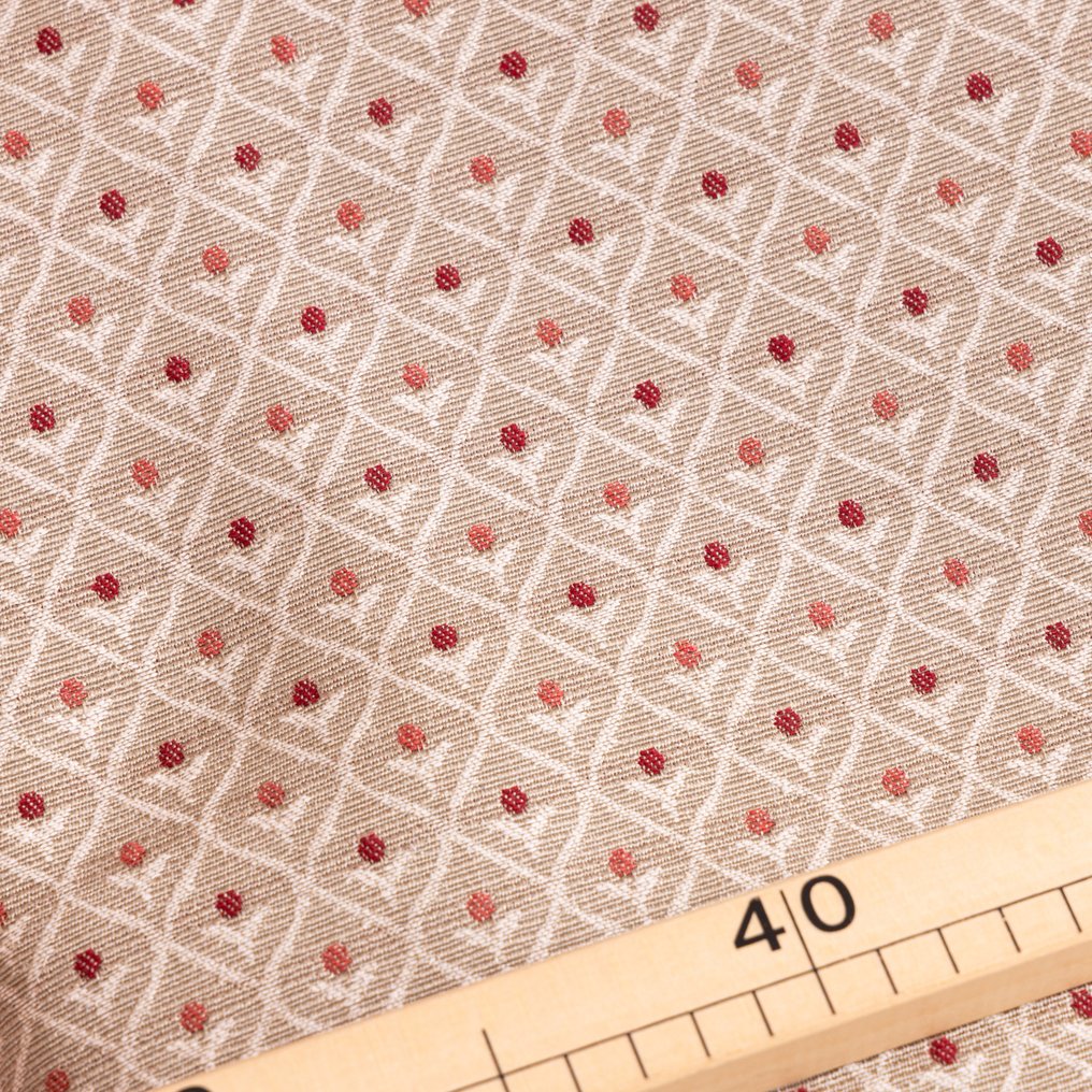 Tecido Gobelin de alta qualidade – areia com poás vermelhos e rosa antigo. - Tecido para estofos - 270 cm - 280 cm #1.0