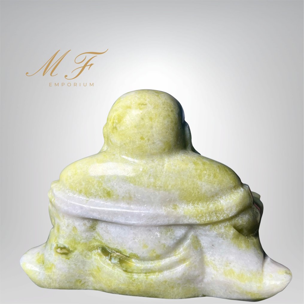 Magnificent Buddha statues in citron jade. Carving - Height: 110 mm - Width: 150 mm- 1350 g - (1) #4.3