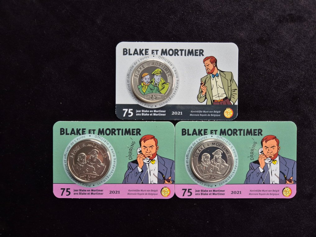 Belgium. 5 Euro 2021 "75 Jaar Blake en Mortimer" Coincards (3 stuks) (No Reserve Price) #1.0