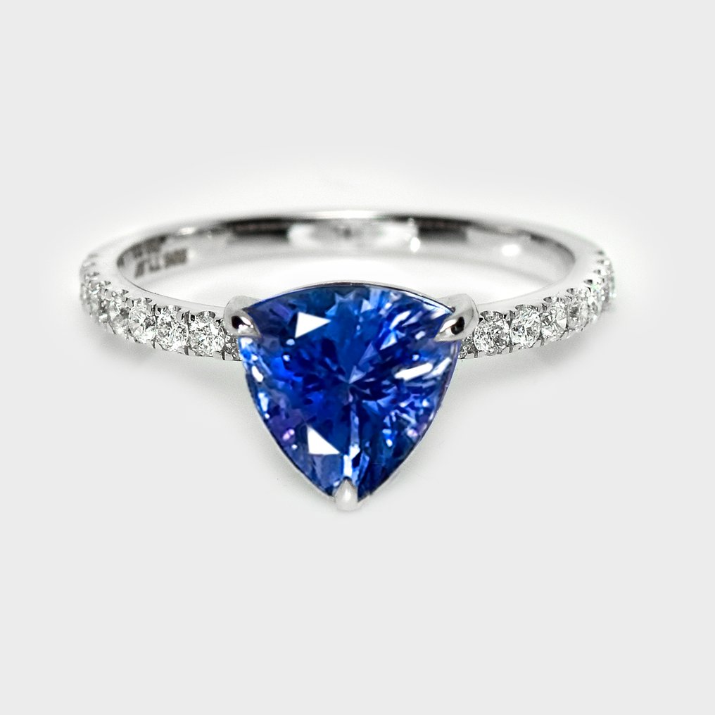 沒有保留價 - 戒指 - 14 克拉 白金, HRD 1.97 克拉 强烈蓝色 -  2.27ct. tw. 坦桑石 - 鉆石 #1.0