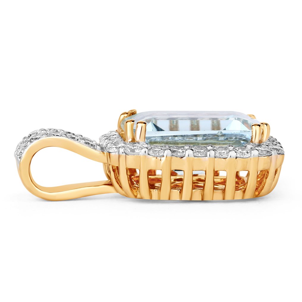 吊坠 - 14K包金 黄金 - 2.30ct. tw. 海蓝宝石 - 钻石 #3.2