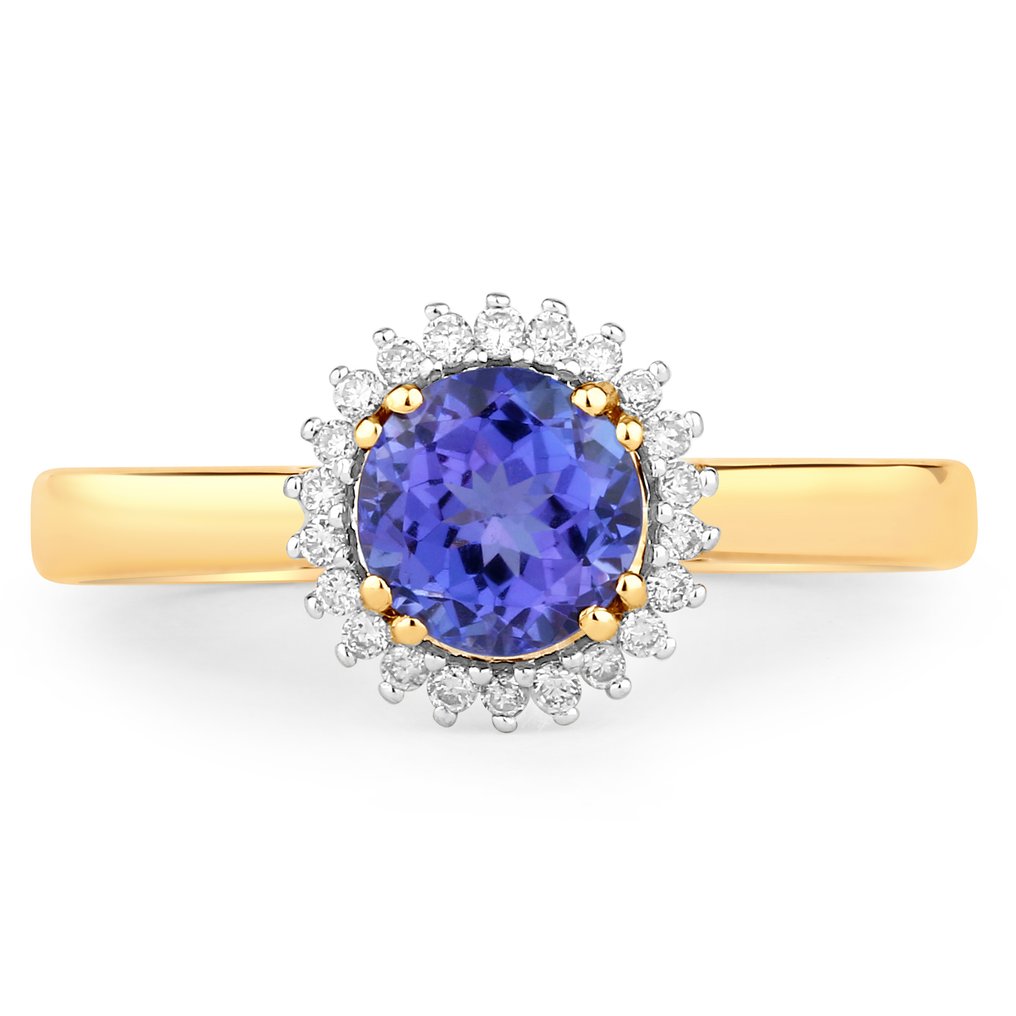 戒指 - 14K包金 黄金 -  1.07ct. tw. 坦桑石 - 钻石 #1.0