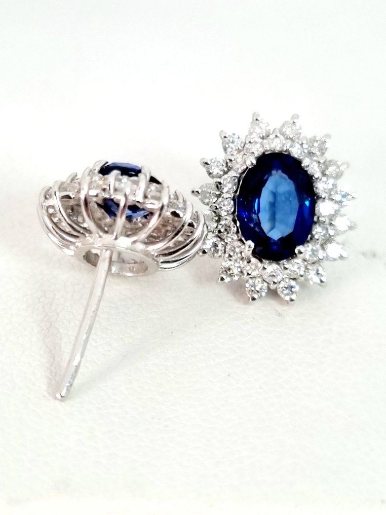 Drop fülbevaló - 18 kt. Fehér arany Zafír - Gyémánt #4.3