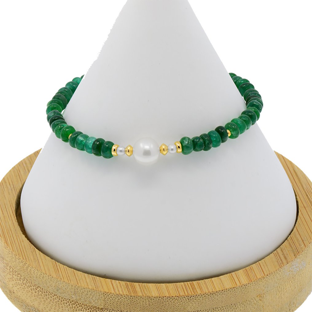Zonder minimumprijs - Armband - 18 karaat Geel goud Parel - Smaragd #1.0