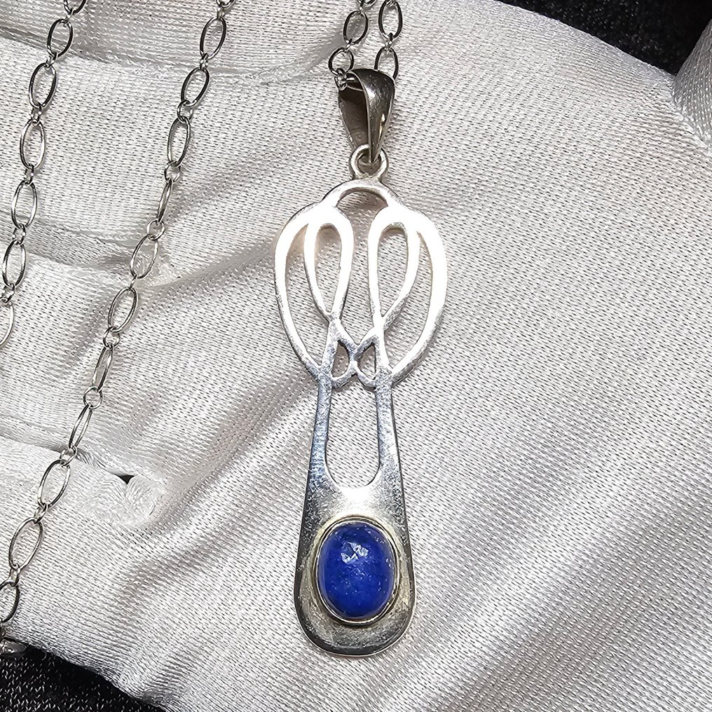Argento, Argento Sterling 925 e Lapis Lazuli - Ispirato alle arti e mestieri - Collana con ciondolo - Art Deco / Art Nouveau #1.0