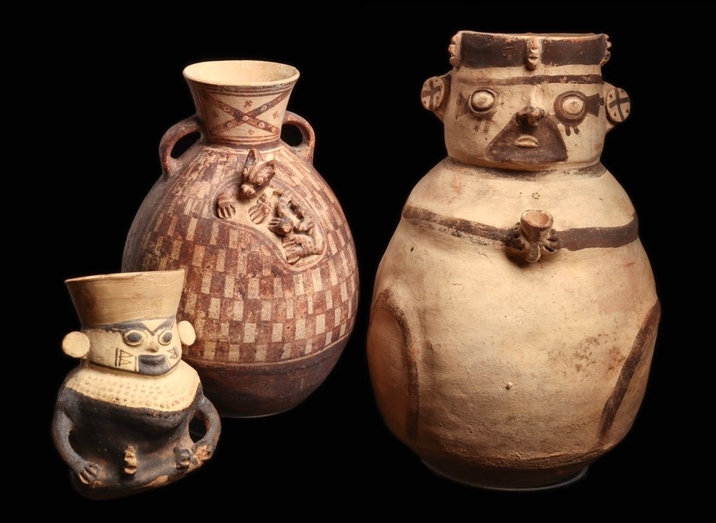 Chancay文化——一个大陶罐，里面有一个拿着kero的人像——秘鲁 陶器 船只 - 32 cm #4.3