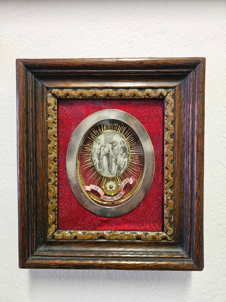 Antikvitet Relikvieskrin - Glass, Forsølvet, Tekstil - 1850-1900 - Kristi piskingssøyle  #1.0