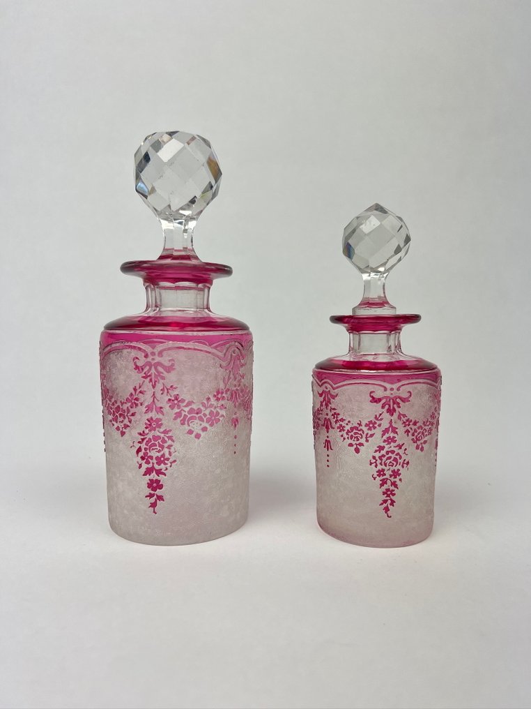 Val Saint Lambert - Léon Ledru - Üvegcse (2) - Cranberry Cameo - Kristály - Aláírt #2.1