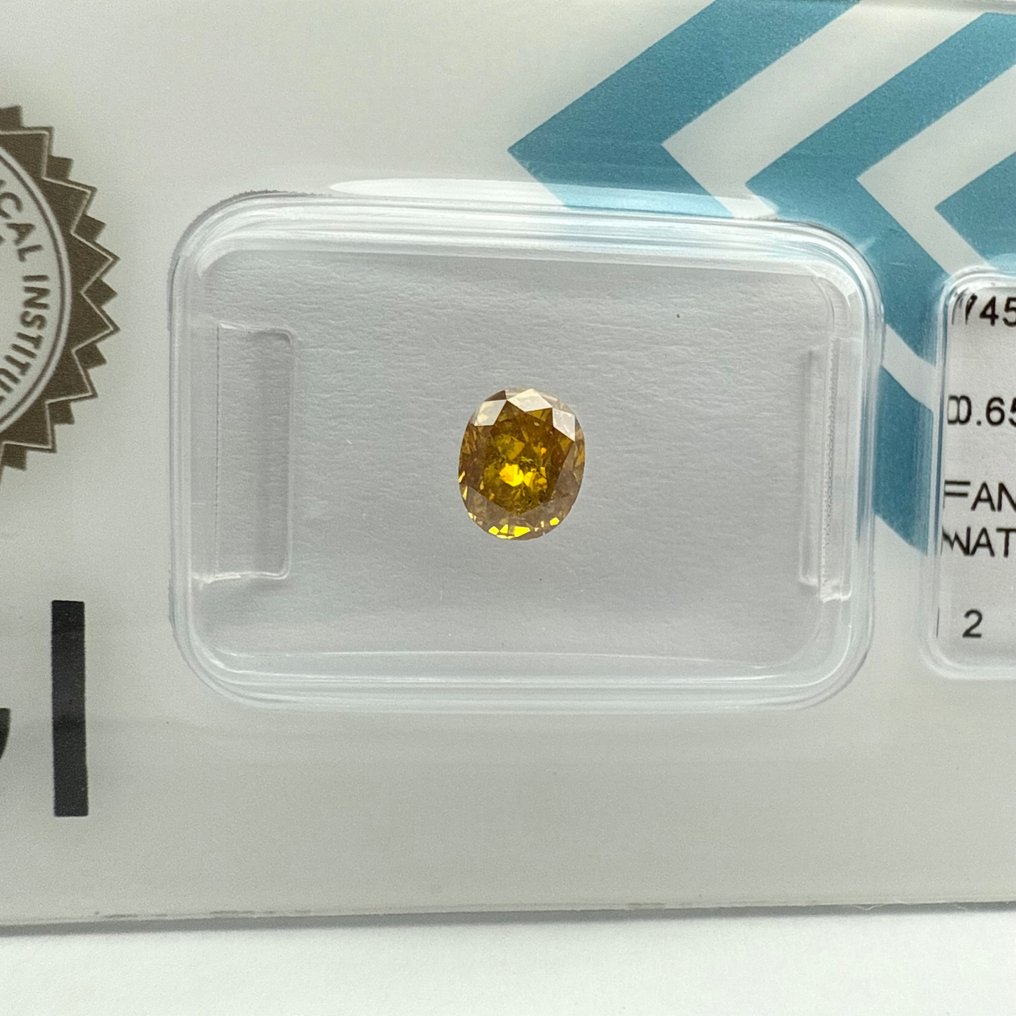 沒有保留價 - 1 pcs 鑽石  (天然彩色)  - 0.65 ct - 橢圓形 - Fancy deep 黃色 橙色 - I2 - 國際寶石學院（International Gemological Institute (IGI)） #3.2