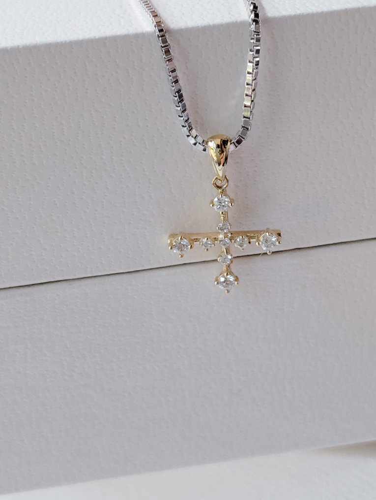 Sans prix de réserve - Collier avec pendentif - 18 carats Platine, Or jaune - 0.14ct. tw. Diamant (Naturelle) #3.2