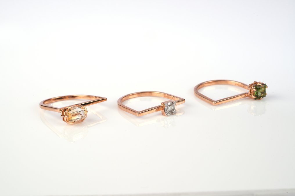 戒指 - 18K包金 玫瑰金 - 2.33ct. tw. 电气石 - 钻石 #1.0