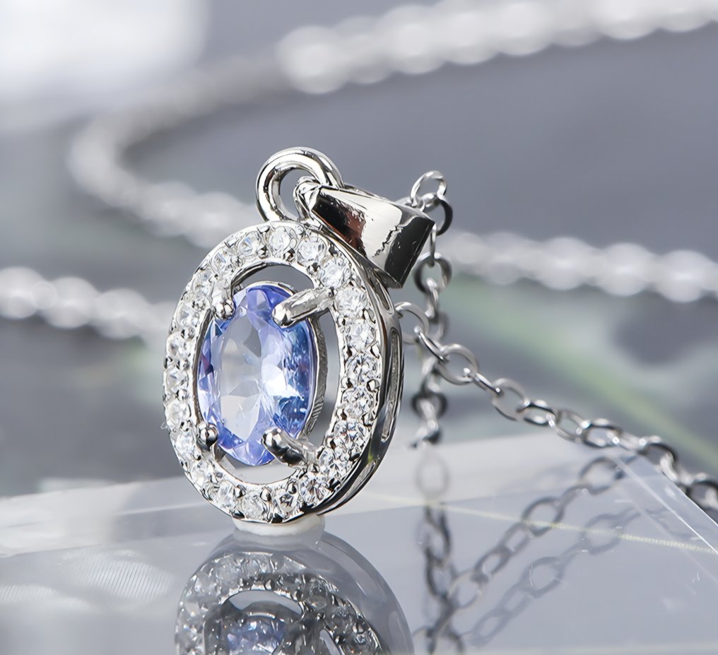 χωρίς τιμή ασφαλείας - Κολιέ με μενταγιόν Ασημί -  0.53ct. tw. Τανζανίτης #2.1