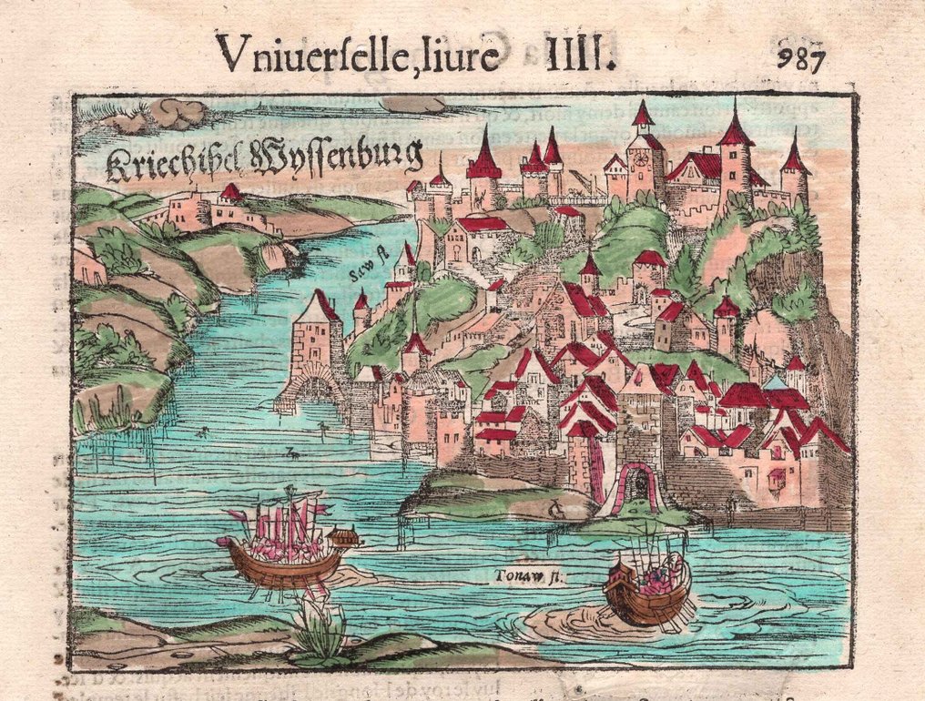塞尔维亚 - 贝尔格莱德; Sebastian Munster, 1556 - Rara incisione del XVI secolo che mostra la prima veduta disponibile di Kriechißes Wyssenburg - 1551-1560 #3.2